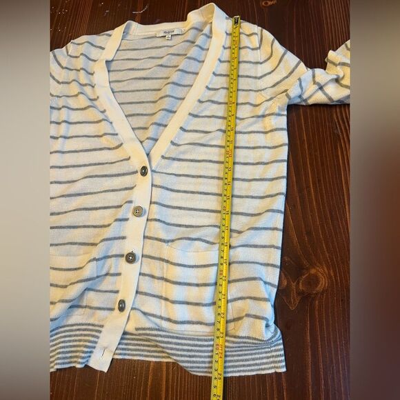 Madewell Cardigan White Gray Stripes Sz Large Pockets - Picture 5 of 7